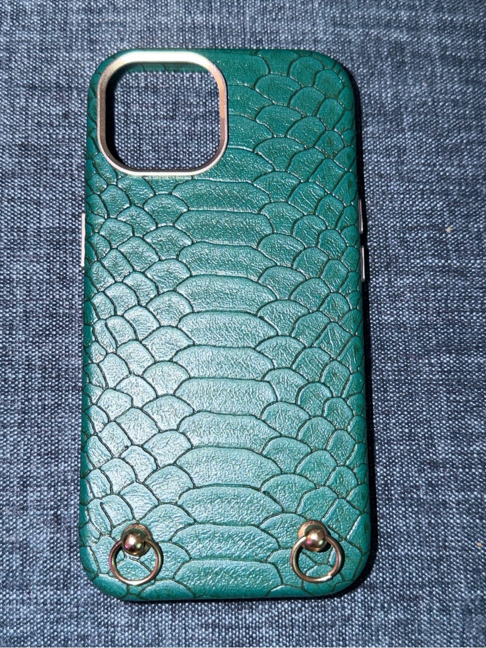 Green Faux-Alligator Skin Phone Case with Gold Accents
